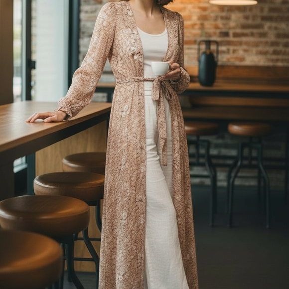 Express Lace Duster Cardigan In Gold Size Large EUC - Picture 2 of 9